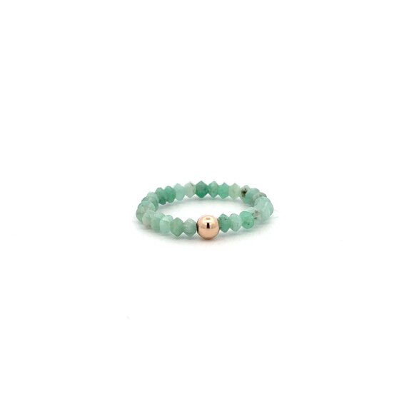 RAFANTHIA Jewelry - 14K Gold Emerald Micro Faceted Stretch Ring Handmade Elastic Gemstone Band